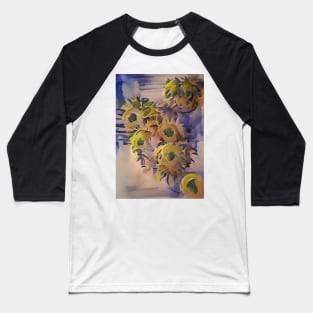 DREAMY WATERCOLOR SUNFLOWER LILAC BACKGROUND Baseball T-Shirt